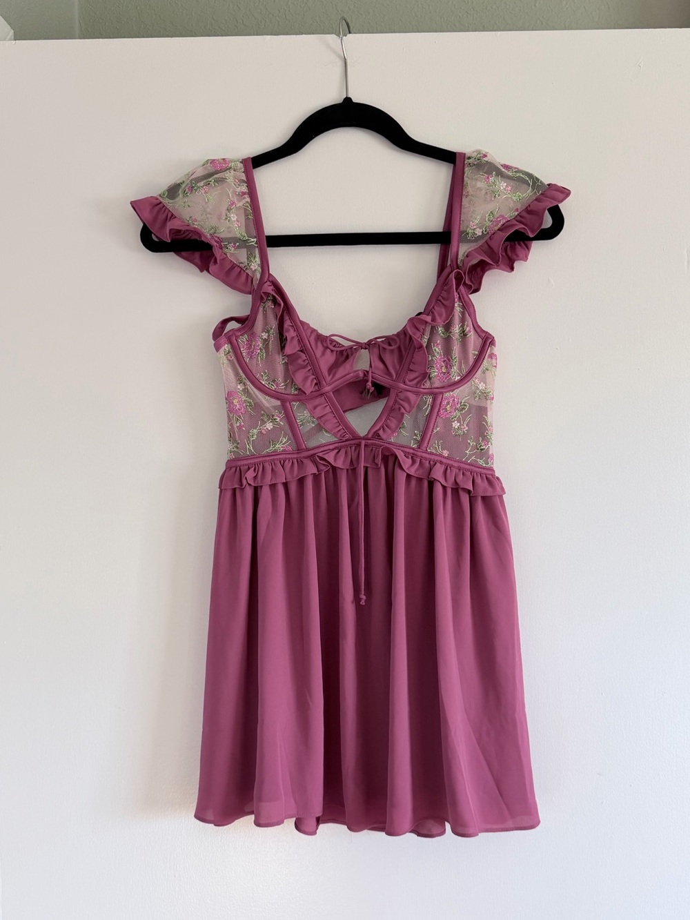 For Love & Lemons Camila Mauve Floral Embroidered Corset Babydoll Slip Dress XS